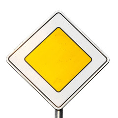 Main road yellow roadsign isolated on white background