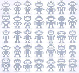 Obraz premium Set Of Different Pixel Robots