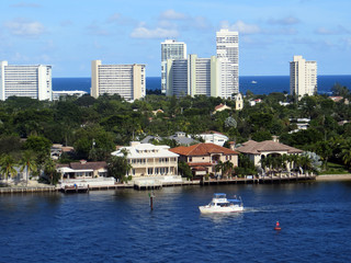 Views of Fort Lauderdale coastline taken from a cruise ship deck