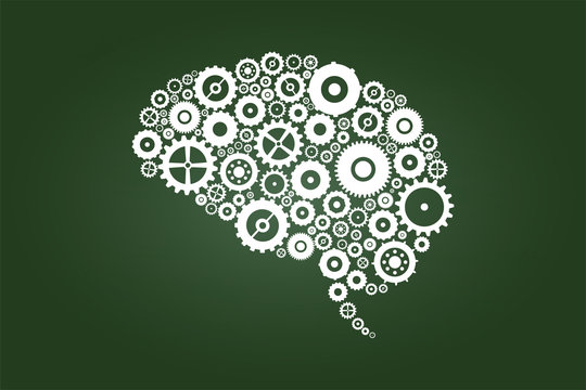 Brain Gears And Cogs On Green Chalkboard