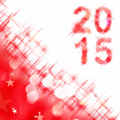 2015 square greeting card on red shiny holiday lights background