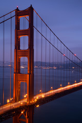 Illuminated Golden Gate Bridge at dusk, San Francisco