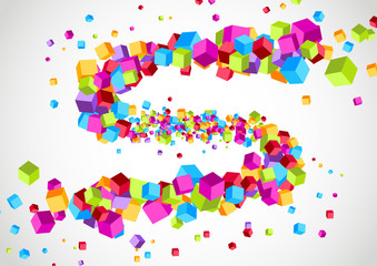 Colorful bright cubic particle tornado swoosh