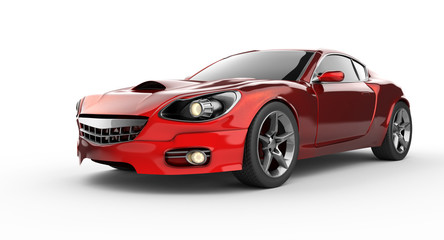 Fototapeta na wymiar luxury brandless red sport car at white background