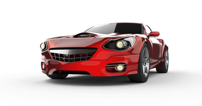 luxury brandless red sport car at white background