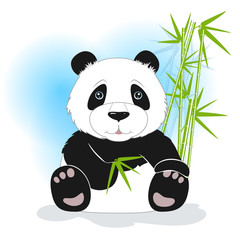 Sitting panda with green bamboo, vector illustration