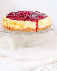 Ricotta cheesecake with cherry sauce, selective focus