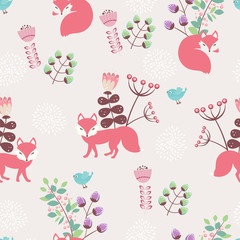 Foxes and flowers - vector seamless pattern - 71470343
