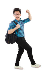 Student with backpack isolated on the white