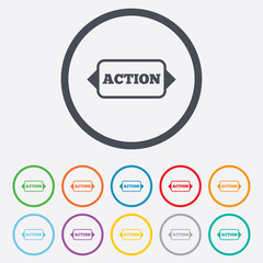 Action sign icon. Motivation button with arrow.