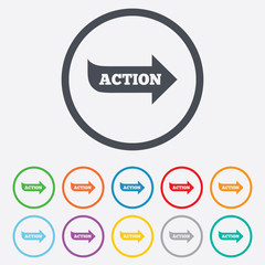 Action sign icon. Motivation button with arrow.