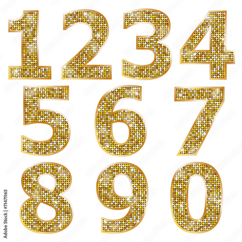 Wall mural golden metallic shiny numbers