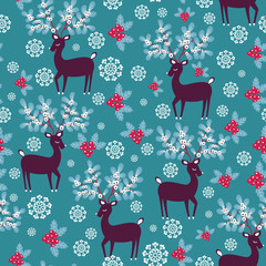 Christmas deers - vector seamless pattern