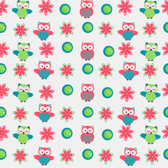 Seamless pattern with funny owls