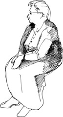 sketch of a grandmother sitting resting