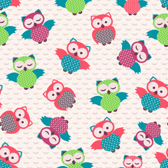 Seamless pattern with funny owls - 71471540