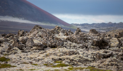 Detailed view of lava fields skyline in Iceland