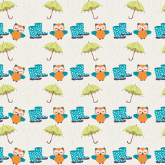 Owls and rain boots - vector seamless pattern - 71471798