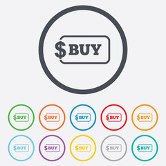Buy sign icon. Online buying dollar button.