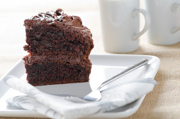 A slice of delicious home made chocolate cake