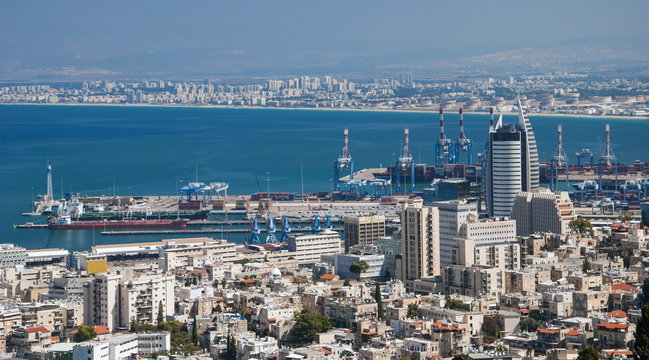 View of the city and the port of Haifa in Israel