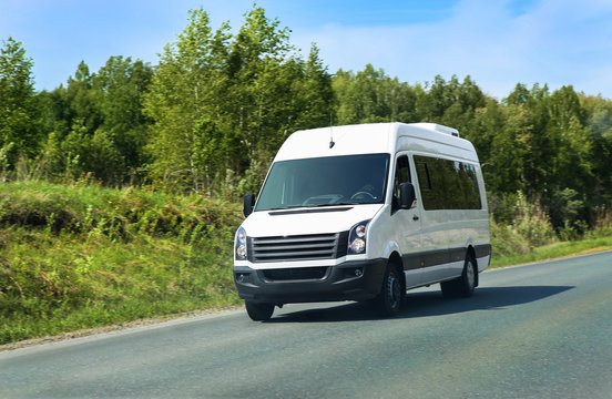 minibus goes on the country highway