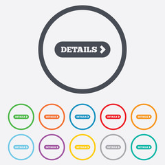 Details with arrow sign icon. More symbol.