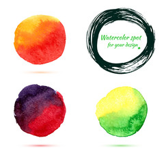 Watercolor brush strokes and circle splashes.