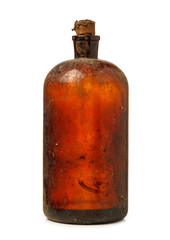 Vintage dirty bottle with natural dust and spiders net