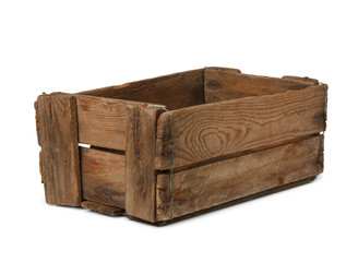 Vintage empty wooden crate isolated on white