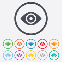 Eye sign icon. Publish content button.