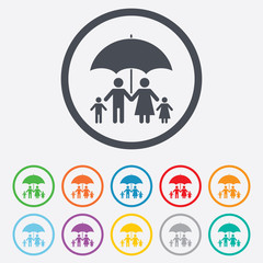 Complete family insurance icon. Umbrella symbol.