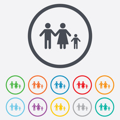 Complete family with one child sign icon.