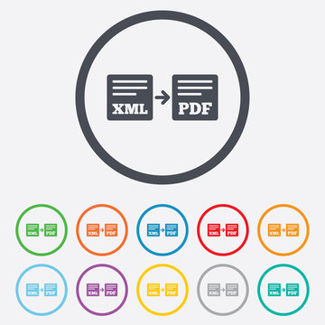 Export XML to PDF icon. File document symbol.