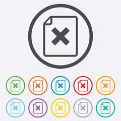 File document stop icon. Delete doc button.