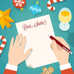 Letter to Santa Flat Style Christmas Vector Card or Background