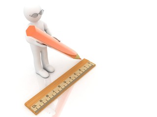 3d people   concept  ruler and pencil