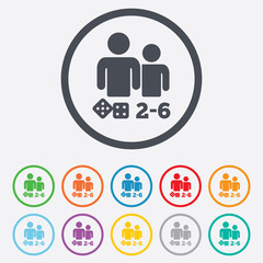 Board games sign icon. 2-6 players symbol.