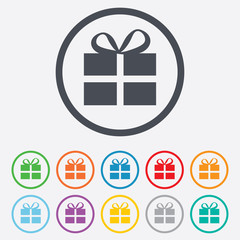 Gift box sign icon. Present symbol.