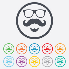 Mustache and Glasses sign icon. Hipster symbol.