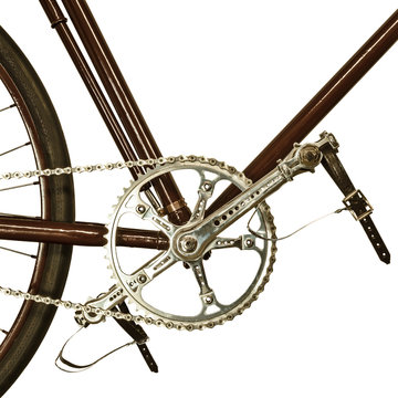 Detail of an old bicycle isolated on white