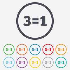 Three for one sign icon. Take three pay for one.