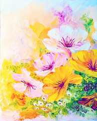 Fototapeta na wymiar Wildflowers, oil painting on canvas