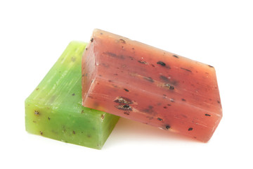 Natural herbal soap isolated on white background.