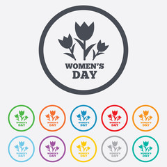 Obraz premium 8 March Women's Day sign icon. Flowers symbol.