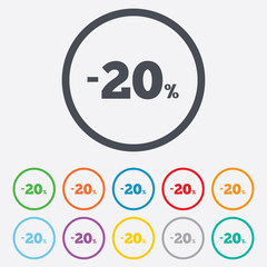20 percent discount sign icon. Sale symbol.