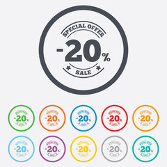 20 percent discount sign icon. Sale symbol.