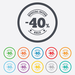 40 percent discount sign icon. Sale symbol.
