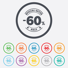 60 percent discount sign icon. Sale symbol.