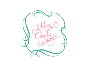 Merry christmas message vector in cursive green and pink